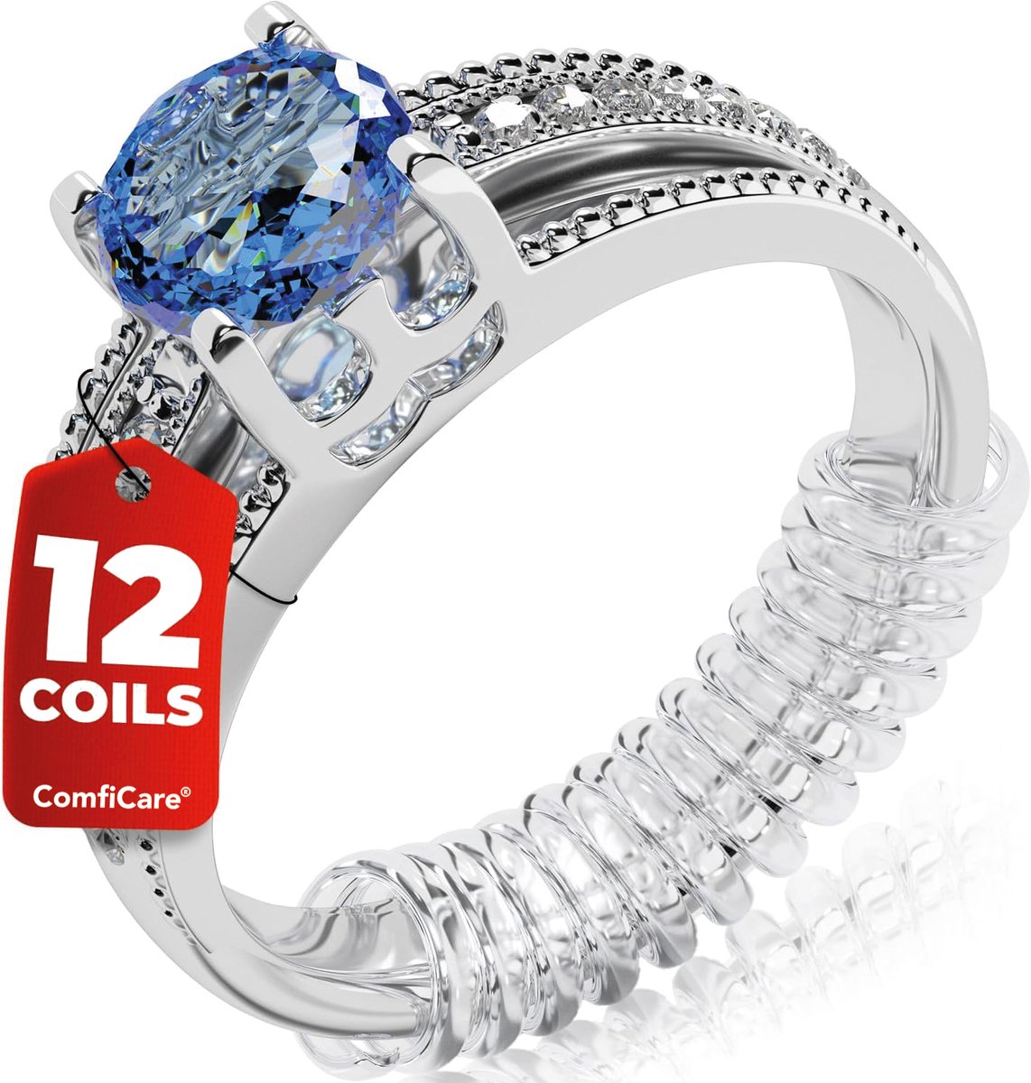 ComfiCare® Ringverkleiner Small + Medium - Geschikt voor ringen van 2-5 mm breed - Ringverkleiner onzichtbaar - Ringverkleiner transparant - Ring verkleinen - Ring verkleiner - Ring adjuster - Ring kleiner maken - 12 stuks + sieradenpoetsdoek