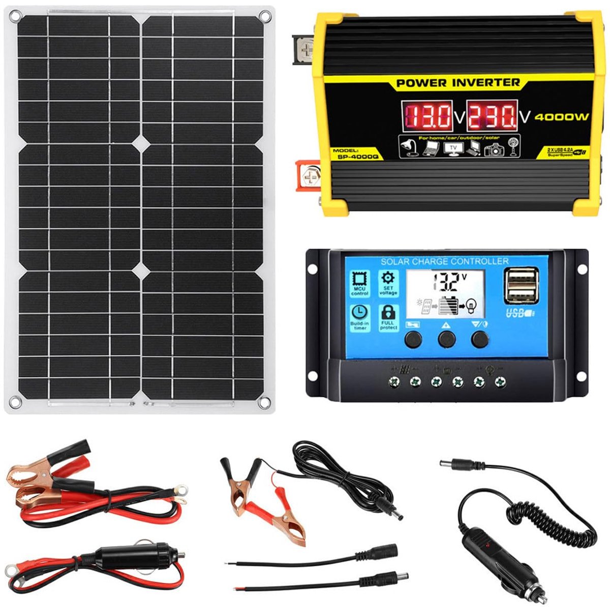 Zonne-energieset - Zonnepaneel Omvormer - Energie Opwekken - Compleet Met Controller - 400 Watt - Zwart