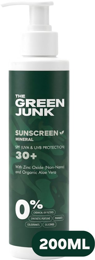 The Green Junk Minerale Zonnebrand 200ML - Natuurlijke Zonnebrand - Zonnebrandcreme - Zonder Synthethisch Parfum - Geschikt voor de Gevoelige Huid - Factor 30+