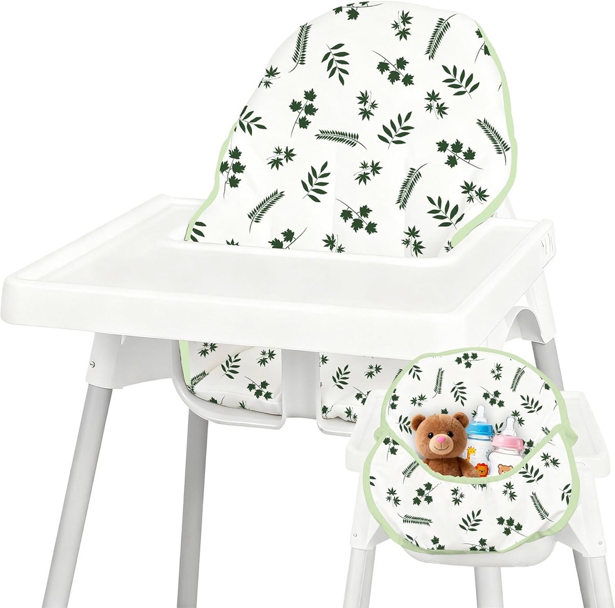 Kinderstoelkussen - Stoelverkleiner Baby - Comfortabel Zitten - Met Handige Opbergtas - 25 x 25 cm - Groen Bladpatroon