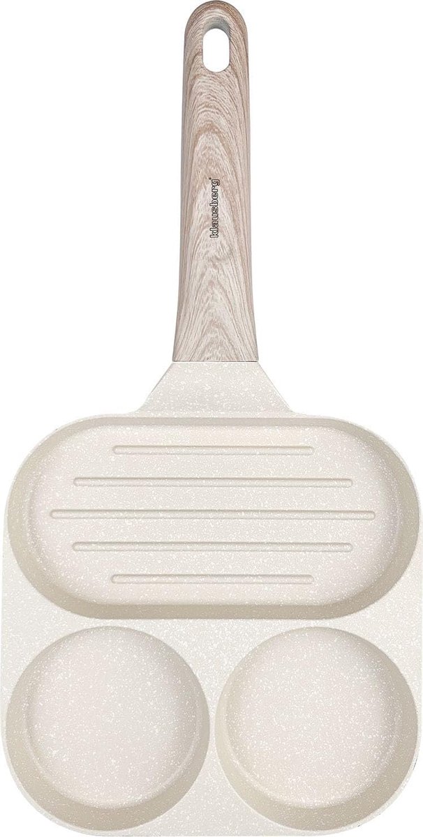 Pannenkoekenpan 3-in-1 - Eierpan Grillpan - Ontbijt Maken - Aparte Vormen - 18 cm - Beige