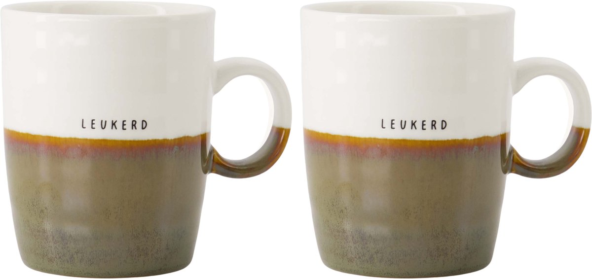 Zusss Set Van 2 Theemokken Leukerd - Cadeau Dames - Verjaardag Keramiek Wit / Donkergroen