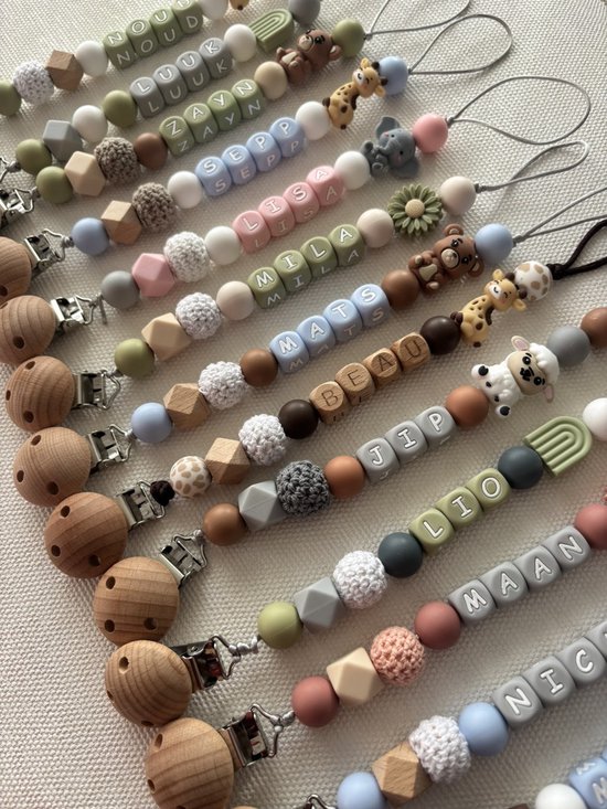 Gepersonaliseerd speenkoord met naam - beer-groen-beige - babycadeau&kraamcadeau - speenketting - baby van Merkloos — afbeelding 2