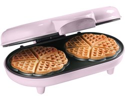 Bestron Wafelijzer - ADWM1000P - 1000W - 10 hartvormige wafels - Anti aanbaklaag - Roze - 5 jaar garantie