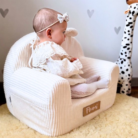 Flumi - Kinderfauteuil - Corduroy Stof - Afneembare Wasbare Hoes - Lichtgewicht Schuimvulling - Ecru van Merkloos — afbeelding 5