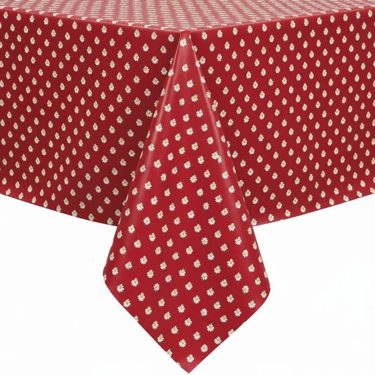 Protecttable - Tafelzeil Madeliefjes Rood 140x110cm - Tafelkleed Afwasbaar - Kunststof