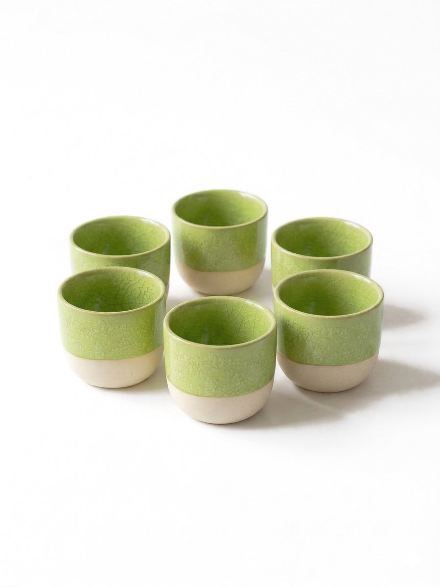 Proefer 6x Groen Keramieken Koffiekopjes – 180ml – Theekopjes Set – Steengoed Kopjes met Glazuur – Vaatwasser- & Magnetronbestendig – Moderne Koffie en Thee Kopjes
