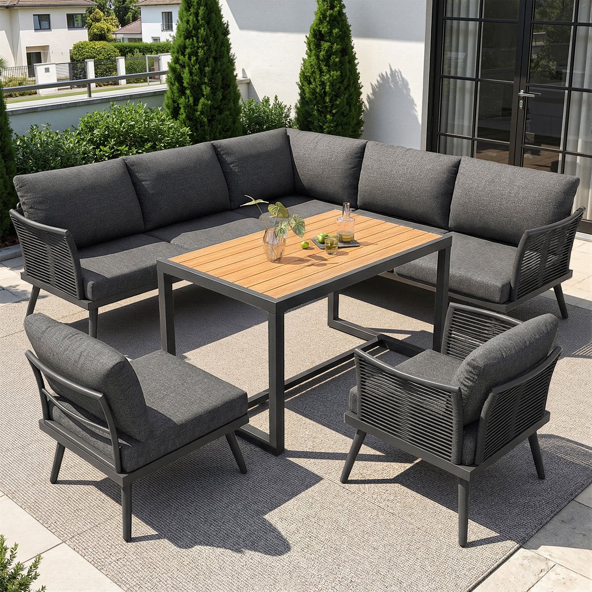 HAUSS SPOLE Loungeset 7 Personen 237x65x79 cm - Modulair L Vorm - Weerbestendig Met Kussens - IJzer - Grijs