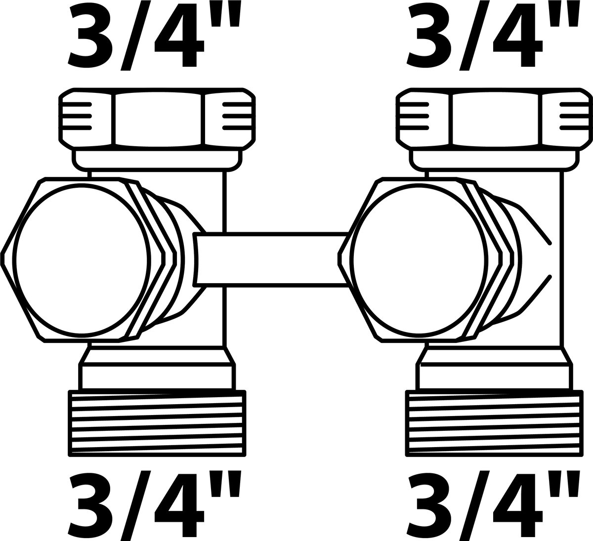 KIRCHHOFF MS H-blok stopkraaan 90Â°, vernikkeld, 3/4" Eurocone x 3/4"BI, recht