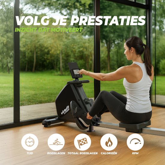 VirtuFit ROW200i Roeimachine - Inklapbaar - 10 weerstandniveaus - Geruisloos - Kinomap & FitShow - LCD Display met Tablethouder - Roeitrainer voor thuis - Roeiapparaat (ROW450)