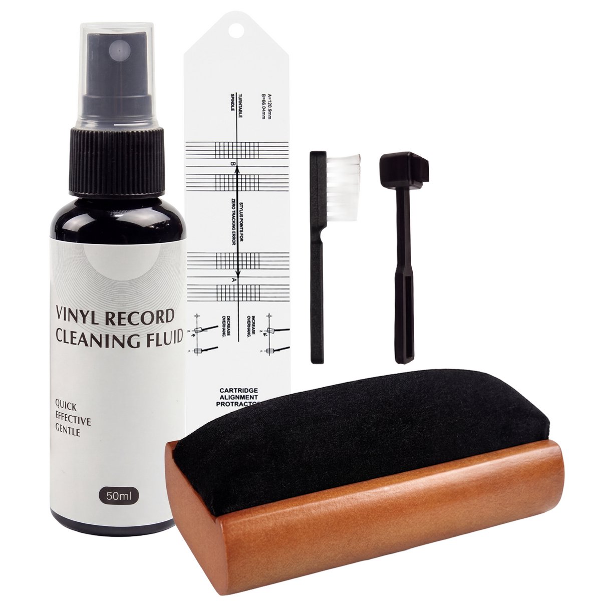 BLU LP Schoonmaakset met Protractor - 6-in-1 kit - Vinyl Cleaning Kit - Platenborstel - Platenreiniger - Antistatisch - LP Borstel - Platen Schoonmaakset - Vinyl Borstel - Vinyl Reiniger - LP Reiniger