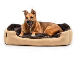 lionto zacht Hondenbed, omkeerbaar kussen & antislip bodem 90x70 cm beige/bruin