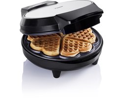 Bestron Wafelijzer - AWM700S - 700W - 5 hartvormige wafels - Anti aanbaklaag - Zilver/Zwart