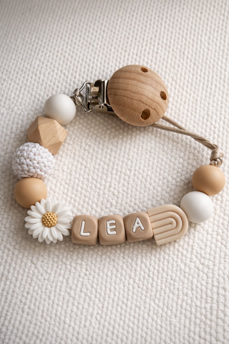 Speenkoord met naam | bloem-wit-beige | gepersonaliseerd | verzending binnen 24h |kraamcadeau & babycadeau | meisje | baby | speenketting
