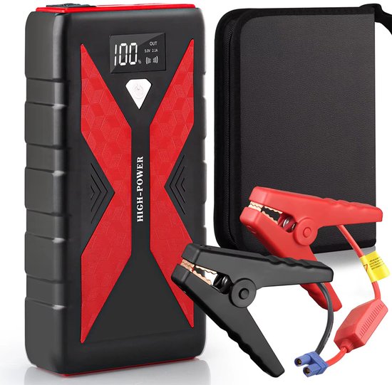 Autostartbooster - Draagbaar - 8000mah - 12V - Vlamvertragende Accustarter - Auto-Accubooster - Autolader - Draagbare Autostroomvoorziening - Inclusief Opbergtas
