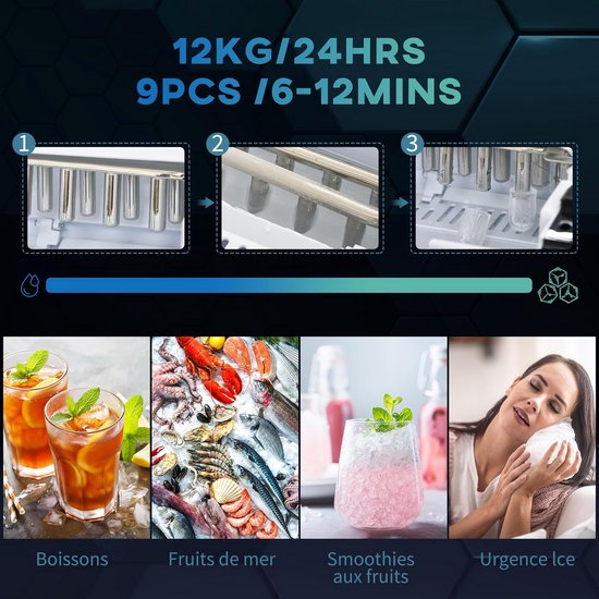 IJsblokjesmachine voor Thuis - 12 kg IJs in 24 Uur, Zelfreinigend, LED Display, Inclusief IJsmand en Schep van Merkloos — afbeelding 2