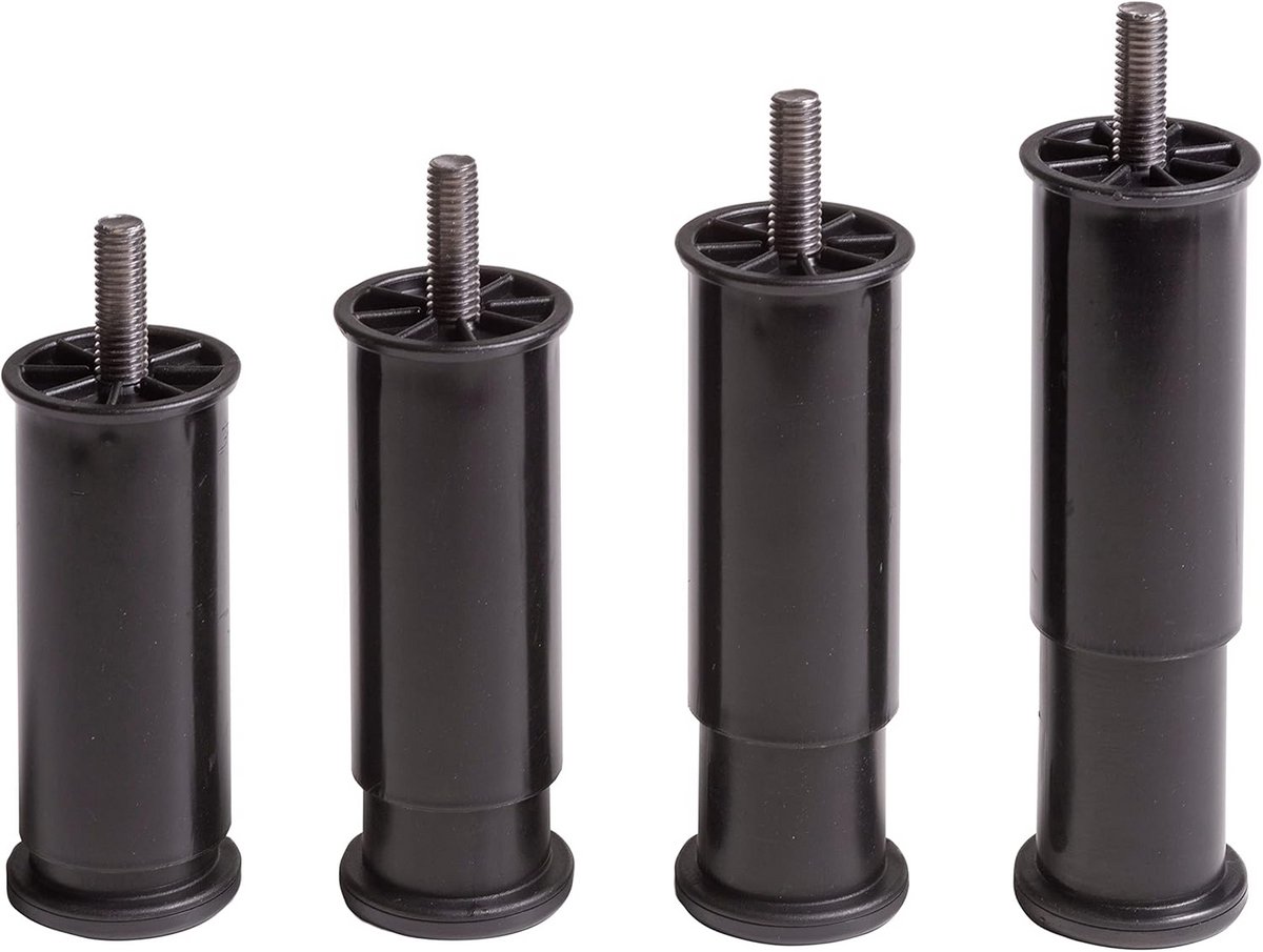 Verstelbare meubels poot set van 4 - 100 tot 145 mm hoogte - Zwart - Voor keuken, bank en kasten