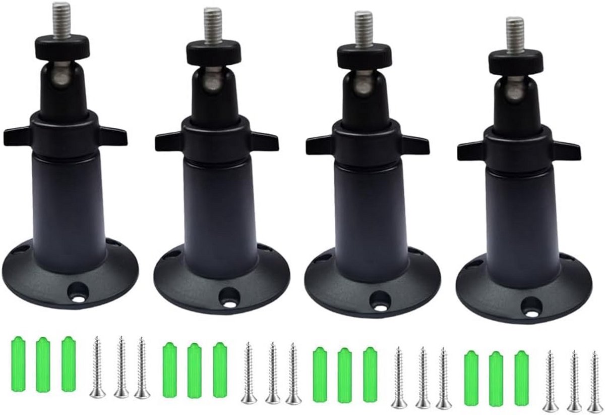 Verstelbare Metalen Wandbeugel voor Beveiligingscamera's - Binnen/Buiten - Aluminium Legering (4 Stuks, Zwart)