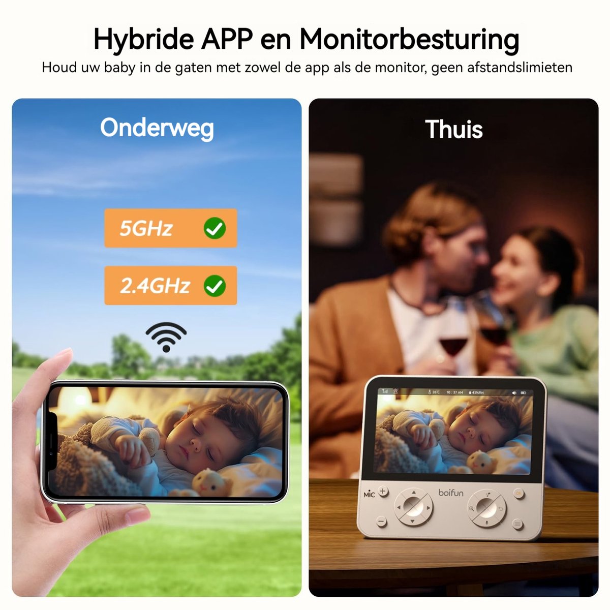 BOIFUN Babyfoon met camera - Baby Monitor met 2 Camera's - Babyfoon met Camera en App - AI-detectie (Slapen op de Buik en Gezichtsgebied) - Nachtlampje - 5.5 Inch Scherm - Video & Audio – foto 4
