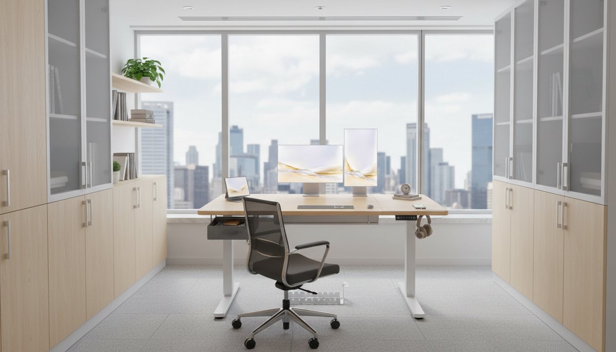 Electric Desk Casa Velluto Elevare – Elektrisch In Hoogte Verstelbaar Bureau 140x80 cm met 3 Geheugenfuncties, Lades, USB-A Oplaadpoort en Kabelmanagement – Modern Zit-Sta Bureau voor Thuis & Kantoor (Beige)