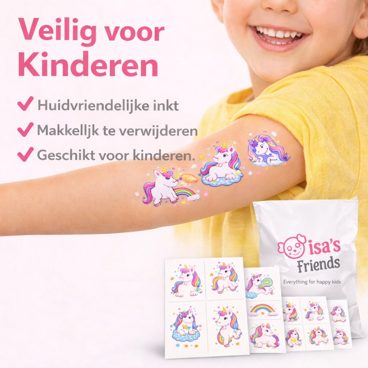 Isa's Friends® - Tattoo's kinderen 96 stuks - Uitdeelcadeau Unicorn - Traktatie - Tijdelijke tattoo - Plak tattoos - Uitdeelcadeautjes voor Kinderen — afbeelding 5