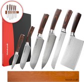 Matakumi 7-delige Messenset Damascus Stijl met Messenmagneet - Japanse Keukenmessen - Perfect Voor Hobbykoks en de Professionele Keuken
