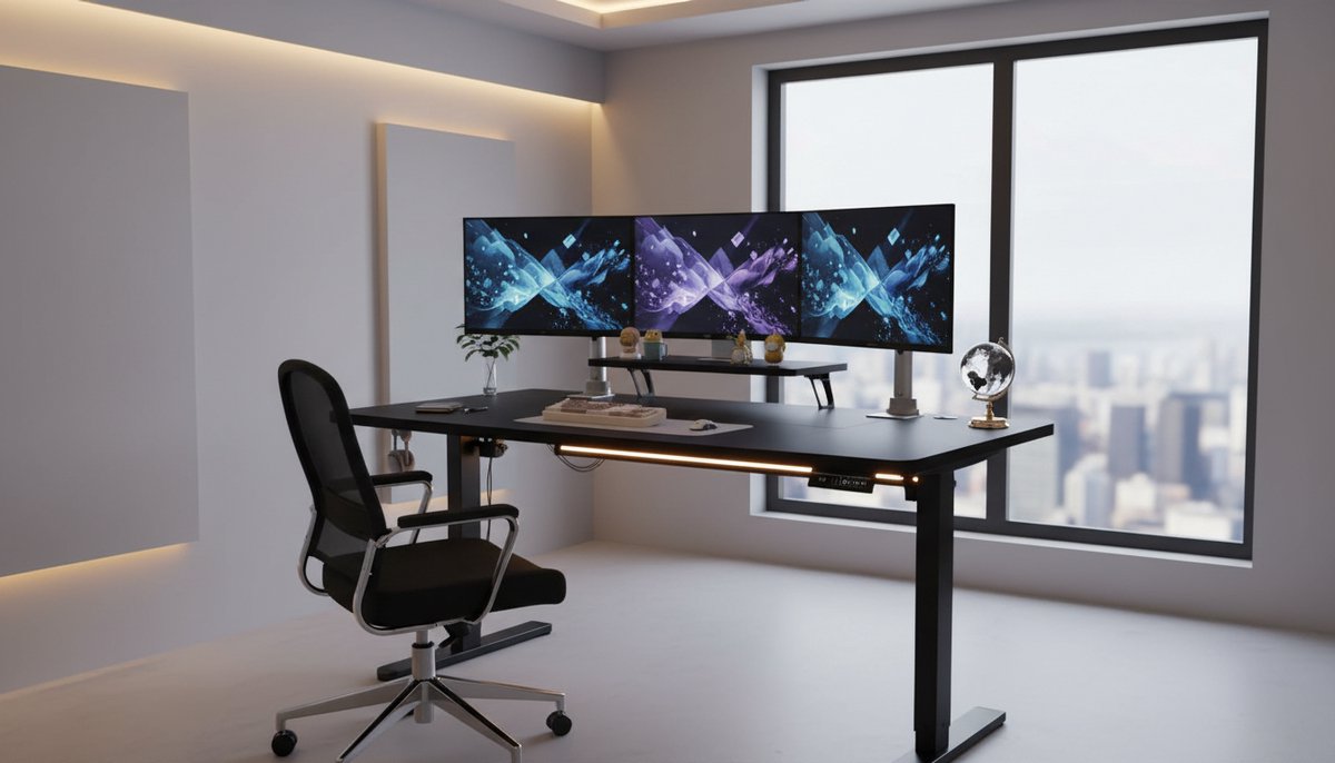 Electric Desk Casa Velluto Elevare Pro – 140x60 cm – Elektrisch In Hoogte Verstelbaar Zit-Sta Bureau met Monitorstandaard en 2 Opbergplanken, Ergonomisch en Modern – Zwart