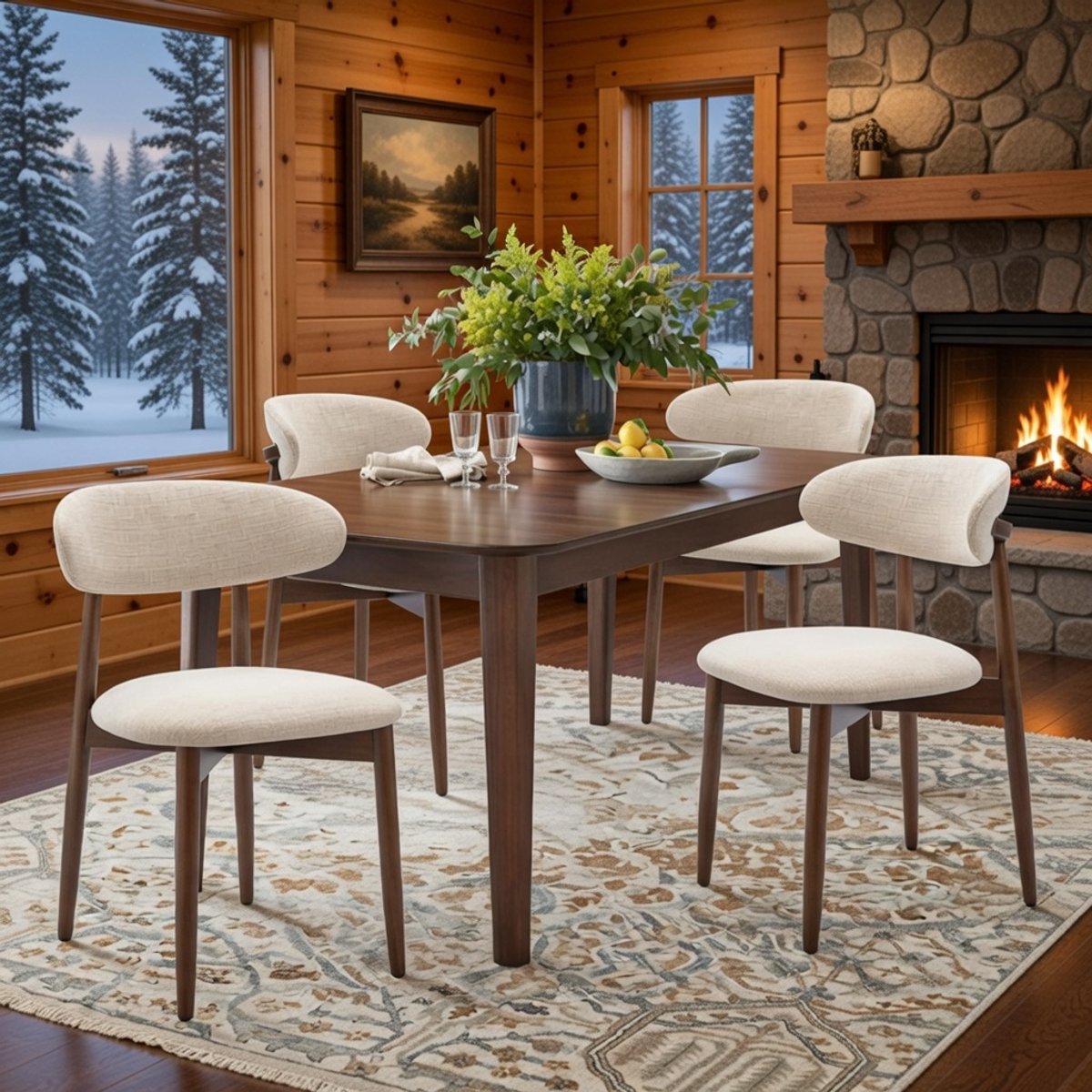 Luxe Gestoffeerde Eetkamerstoelen Set van 4 – Moderne Comfortabele Stoelen met Houten Poten – Beige, Ergonomisch, Duurzaam voor Eetkamer, Keuken, Restaurant en Woonkamer Novihome