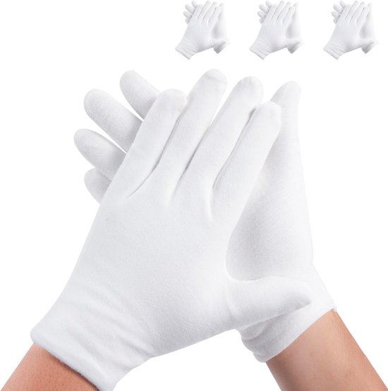 Handschoenen - 3 paar - Witte katoenen handschoenen - Geschikt voor droge handen - Kan gedragen worden tijdens het slapen - Hoogwaardige katoenen handschoenen - Unisex witte handschoenen - Handschoenen met afgeronde hoeken