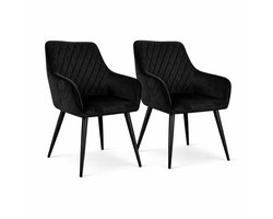 Bam & Boo Elena Eetkamerstoel Velvet Zwart – Set van 2 – Set van 4 - Set van 6 - Eetkamerstoel met Armleuningen – Moderne Velvet Stoel