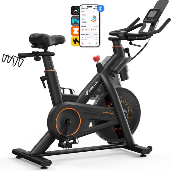 MERACH Hometrainer fiets - 16 verstelbare magnetische weerstandfitness - Bluetooth LCD-display - tablethouder - 18 kg vliegwiel - comfortabel en stil fietstrainer - tot 158 kg
