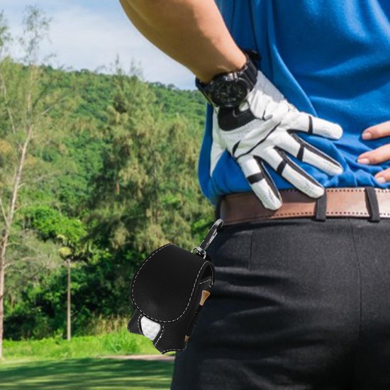 2-delige Golfheuptas - Opbergtas voor golfballen - Draagbare heuptas - Gemaakt van PU-materiaal - Geschikt voor golfpinnetjes - Met haak - Snelle toegang - Geschikt voor het opbergen van golfballen, tees en klein gereedschap - Zwart, Blauw van Merkloos — afbeelding 4