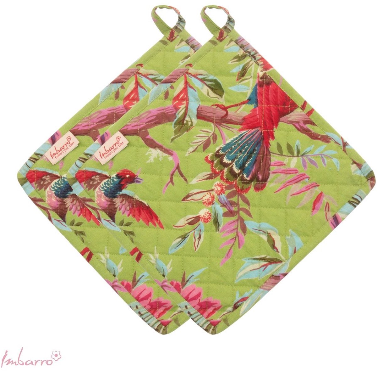 Imbarro Fashion & Home Pannenlappen Paradise Apple – Set van 2 – Katoen – Groen – 25x25 cm