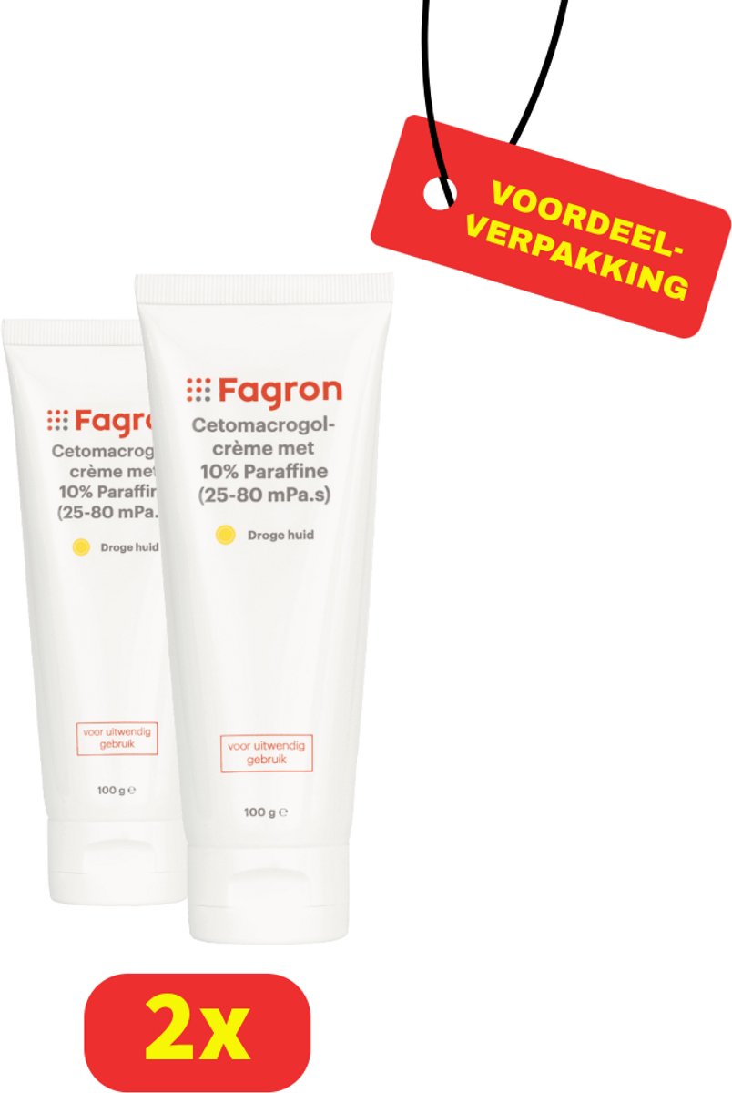 Fagron Cetomacrogolcrème met 10% Paraffine (25-80mPa.s)- 2 x 100 ml - Voordeelverpakking