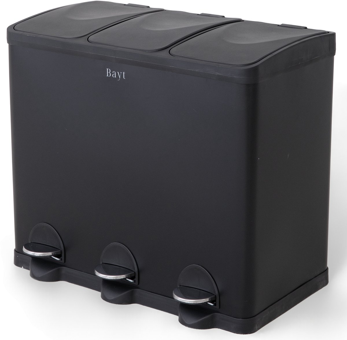 Bayt Prullenbak - Prullenbak 60 Liter - Vuilnisbak 60 liter - Pedaalemmer 60 Liter - Prullenbak 3 vakken - Prullenbak Afvalscheiding - 3x 20 liter - RVS - Zwart