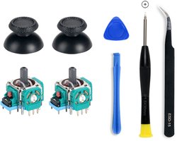 Reparatieset voor de joystick van een geschikt voor PS5-controller met demontageschroevendraaier, pincet en joystickkapjes.