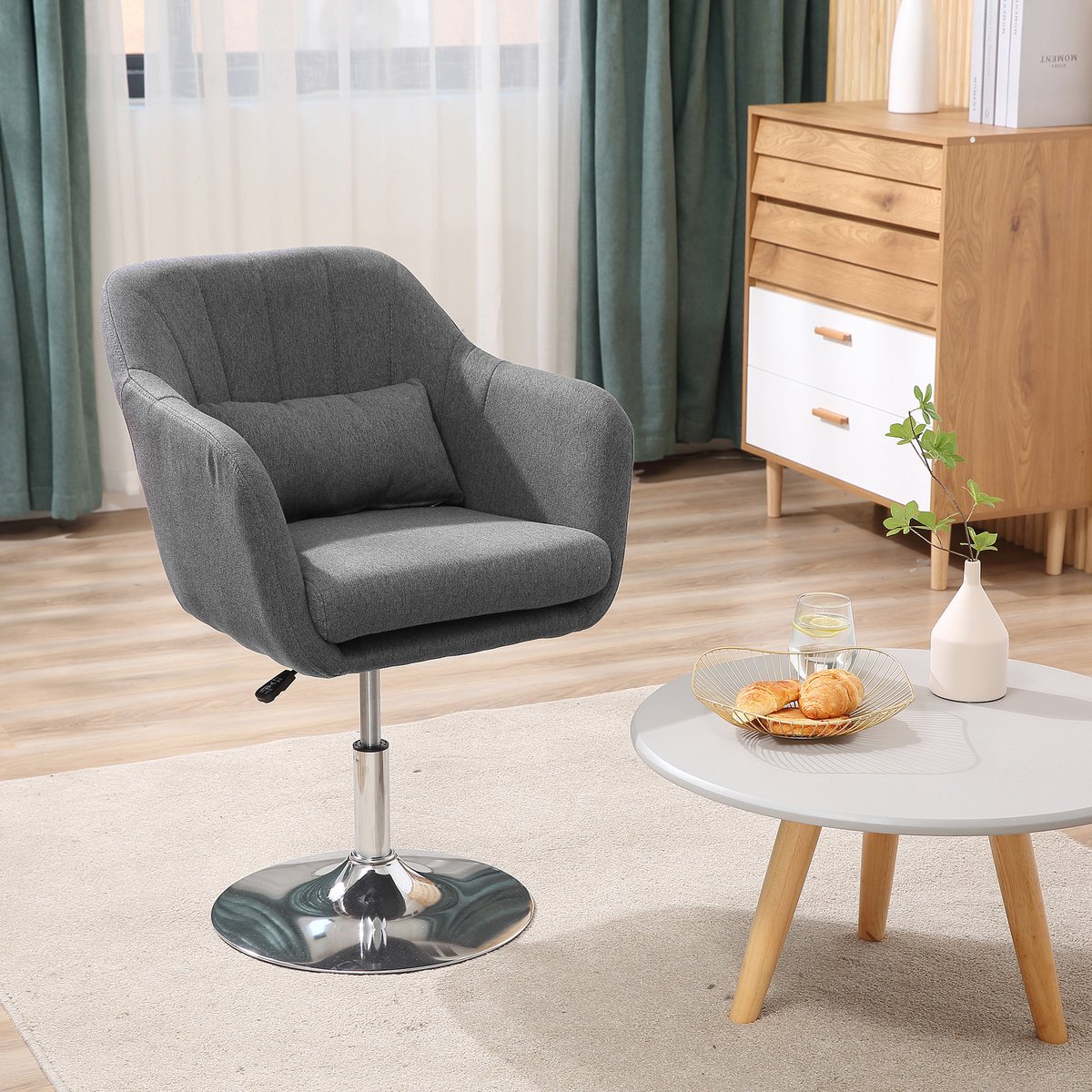 HAUSS SPOLE Bureaustoel 60 x 60 cm - In Hoogte Verstelbaar En 360 Graden Draaibaar - Met Armleuningen En Lendensteun - Polyester Donkergrijs