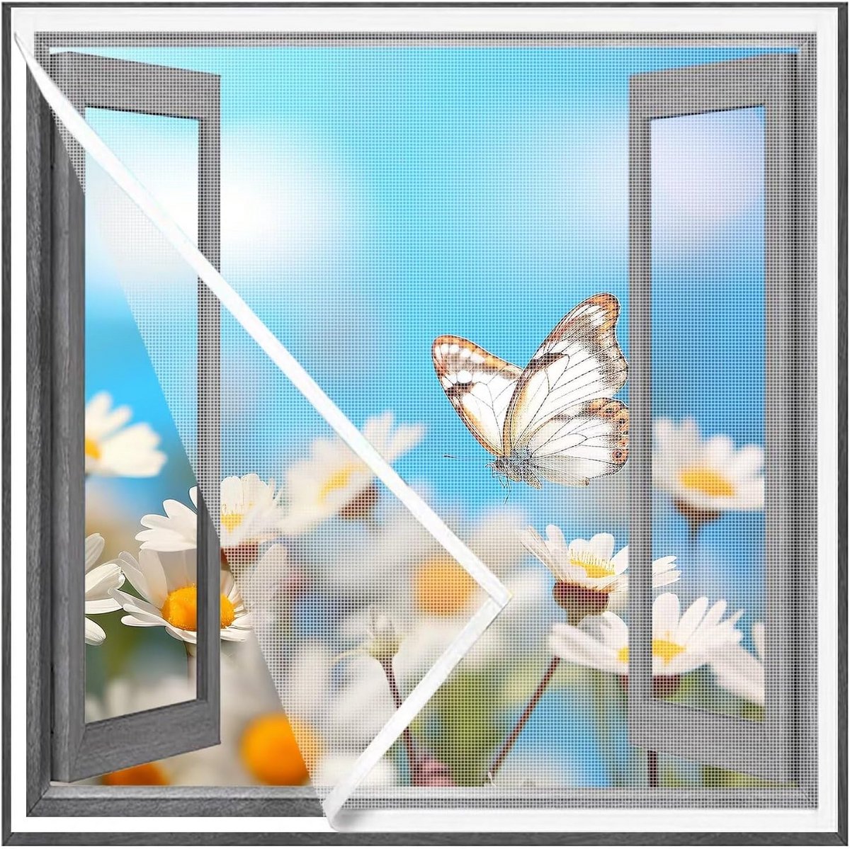 Hor Voor Raam 135x160cm - Fijnmazig Vliegengaas Zonder Boren, Wit