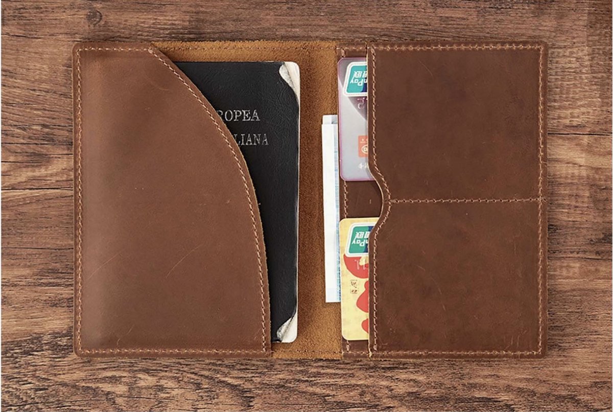 Paspoorthouder, Kaarthoude,Travel Wallet, Leer – Bruin