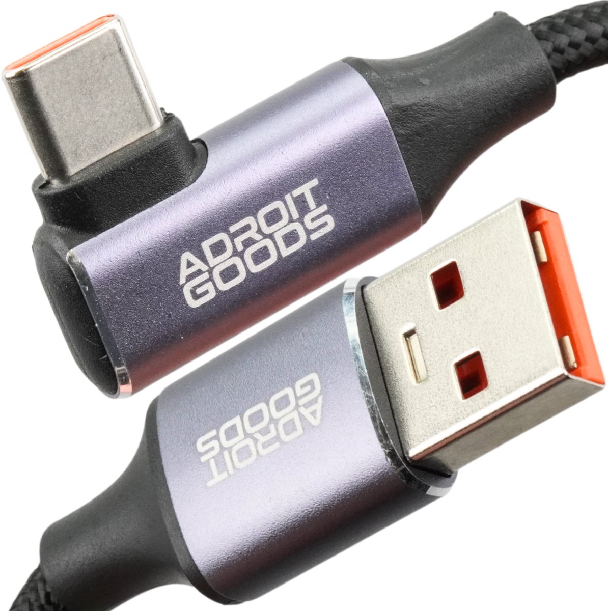 AdroitGoods USB-A naar USB-C Snellaadkabel/datakabel 66W – Haakse USB-C Connector – 6A High Power – Gevlochten Nylon – Duurzaam & Snel Opladen - 0,5m