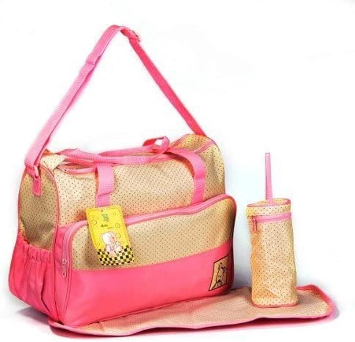 Luiertas voor baby en kinderen, roze, inclusief aankleedmat, geïsoleerde fleszak