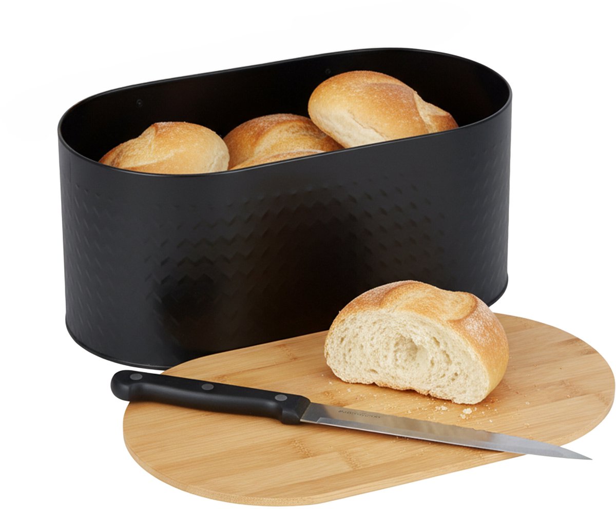 Broodtrommel - zwart - 34x15,5x18,5 cm - met deksel