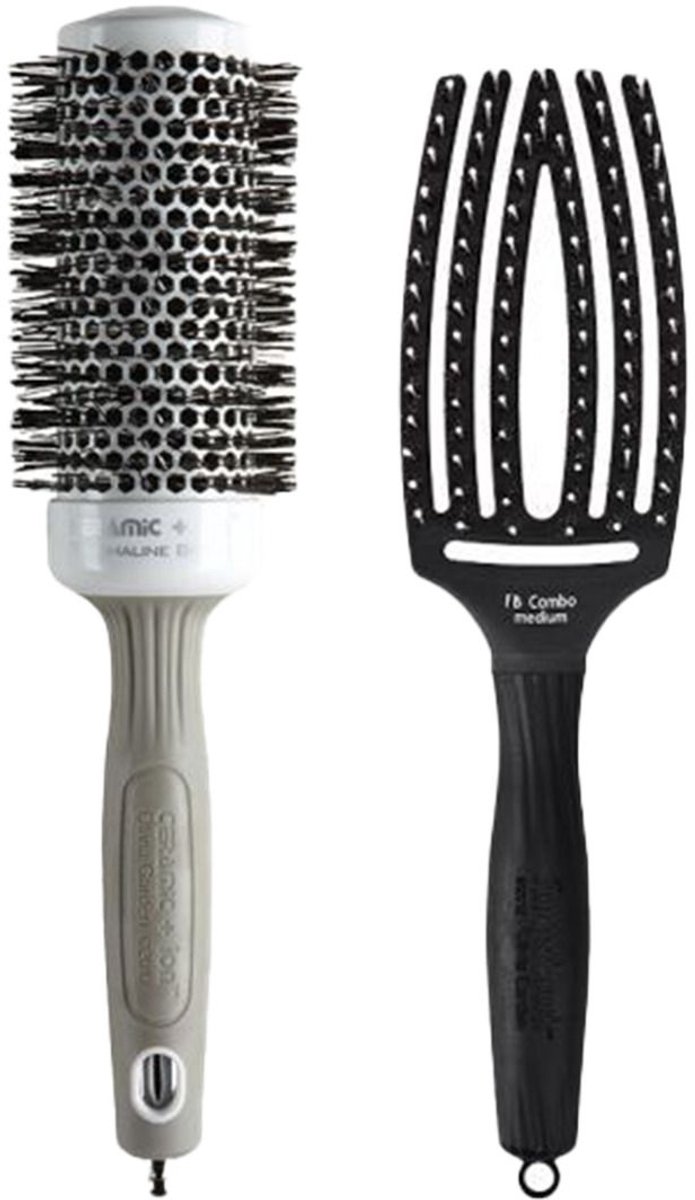 Olivia Garden Expert Blowout Shine Wit/Grijs 45mm + Fingerbrush Combo Zwart Medium