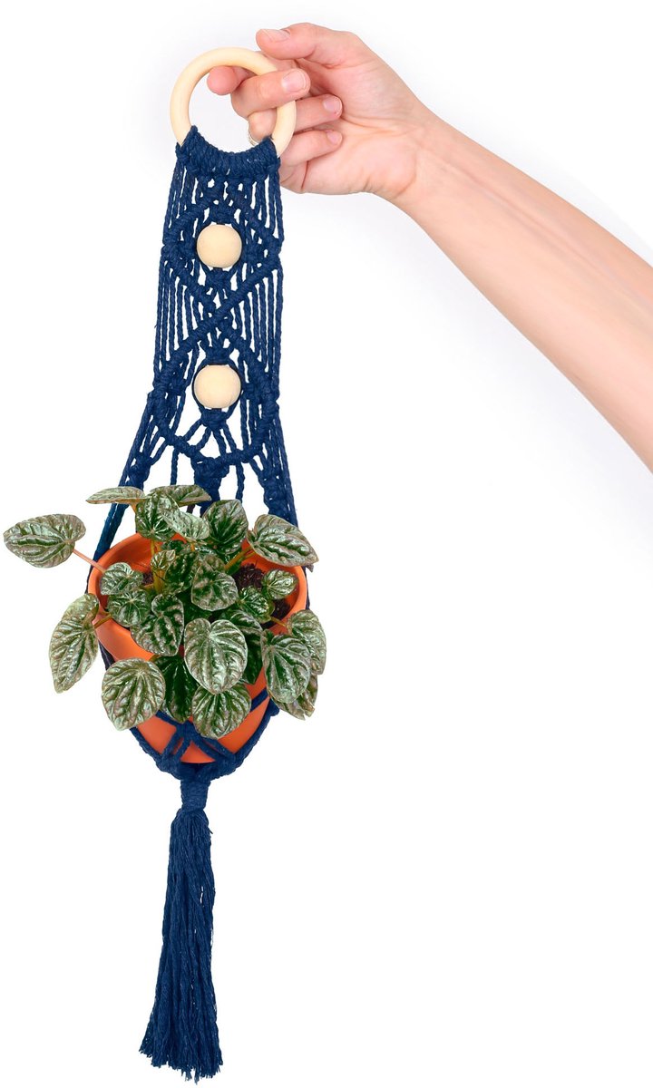 GRAINES CREATIVES - Macramé kit plantenhanger blauw 10 x 60 cm met terracotta pot