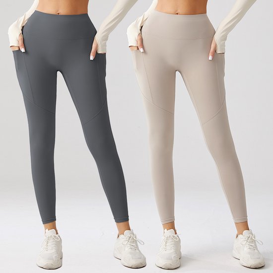 Sportlegging met zakje dames - Sportkleding dames - Sportbroek dames - High waist Sportlegging - Shape legging - Hardloopbroek dames - yoga legging dames - Grijs Maat XS - Gym Revolution van Merkloos — afbeelding 4