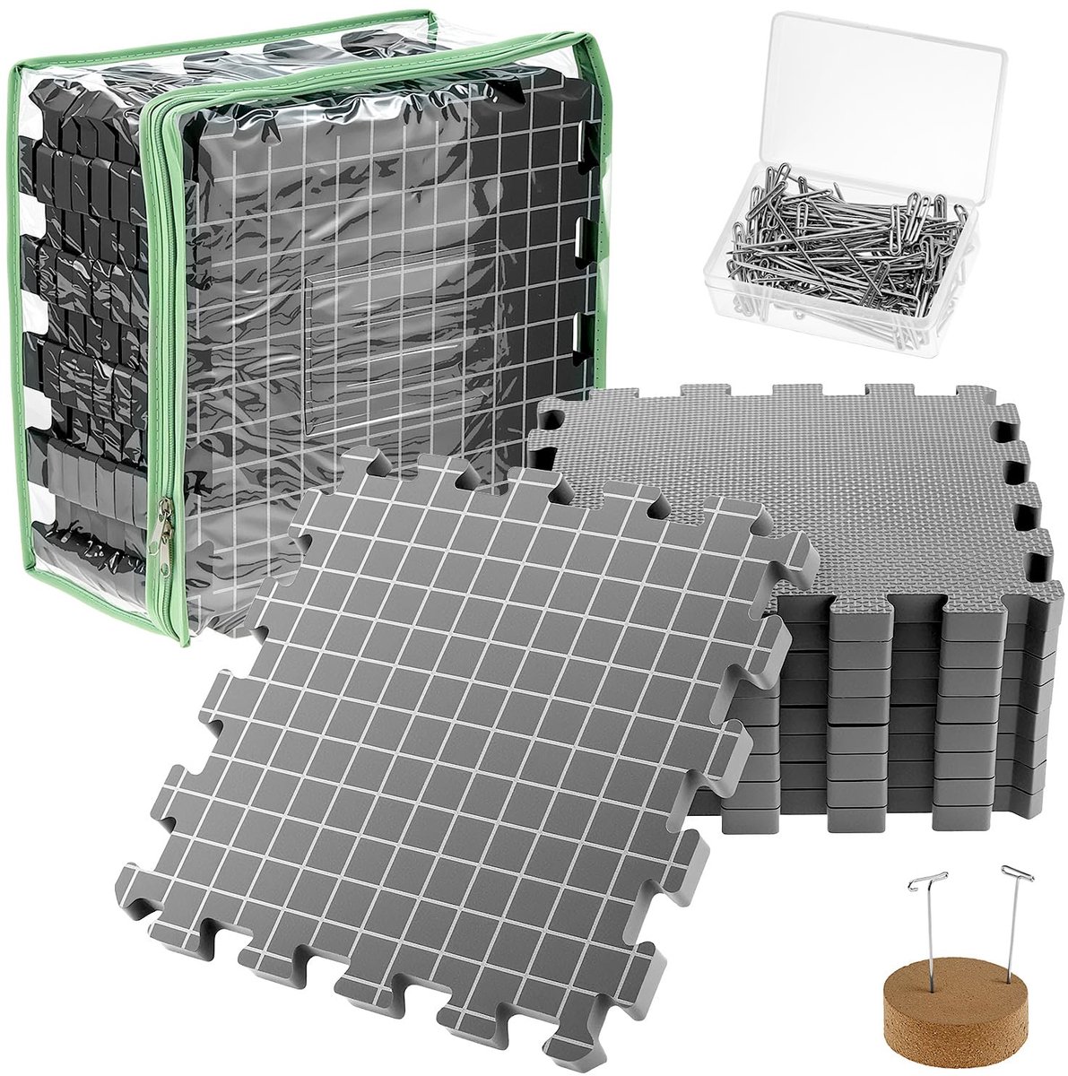 Blocking Set - 9 Stuks Blokkeermatten met 100 T-naalden - Waterafstotend Schuim
