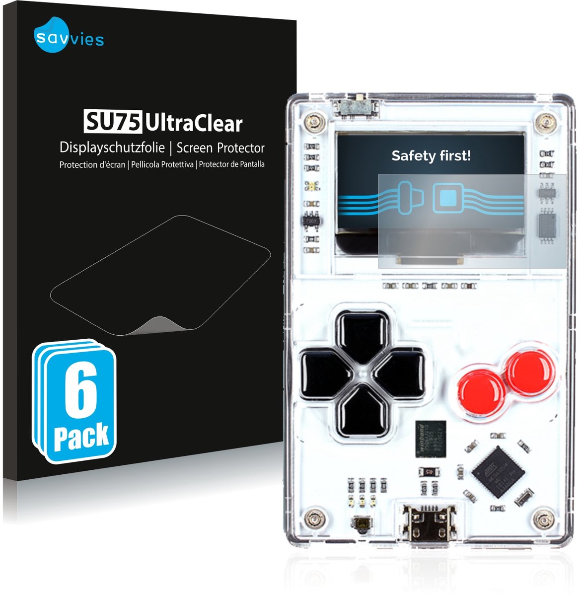 Savvies - Screenprotector voor Arduboy FX - Folie Beschermfolie transparant 6 Stuks