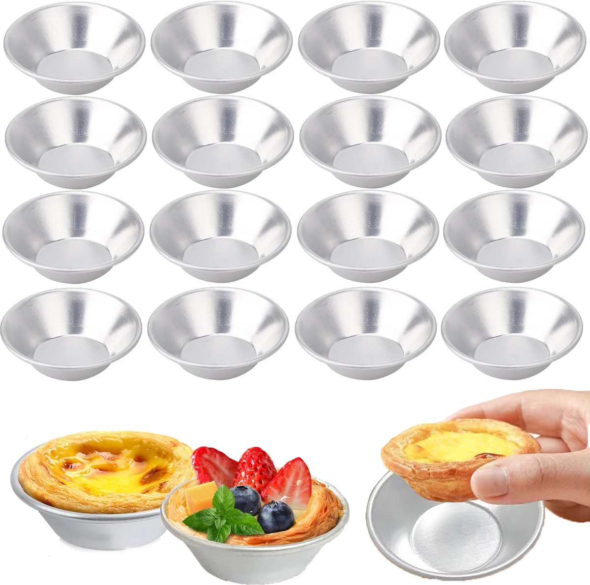 Aluminiumfolie Eiercakevormen - Herbruikbaar en Anti-aanbak - 7 cm, 16 Stuks