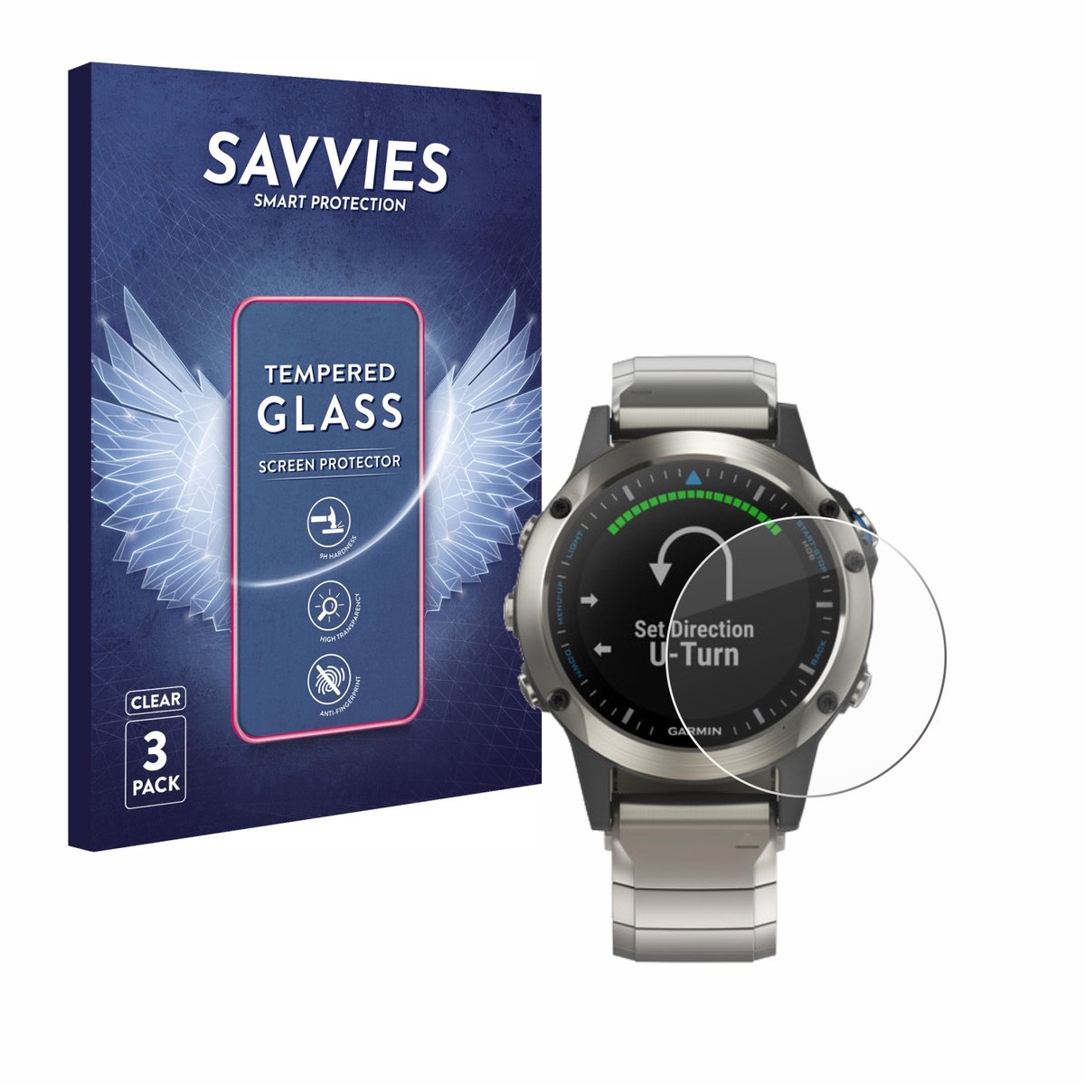 Savvies - Glas Screenprotector voor Garmin quatix 5 - Gehard Beschermglas 9H 3 Stuks