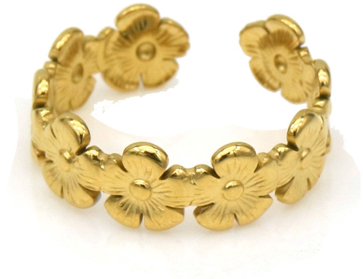 Ring - RVS - bloemen - verstelbaar
